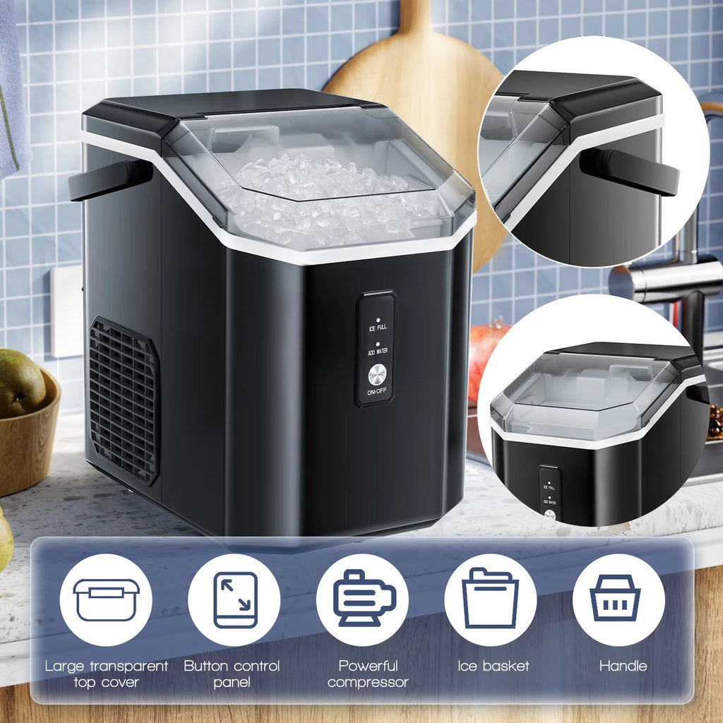 Nugget Ice Maker Countertop with Soft Chewable Pellet Ice, 34lbs/24H, Self-Cleaning, Black A471018