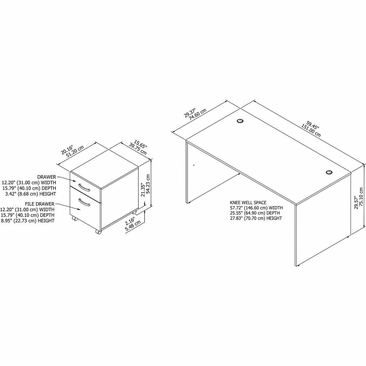 Autumn Cherry Office Desk with Mobile File Cabinet B686377