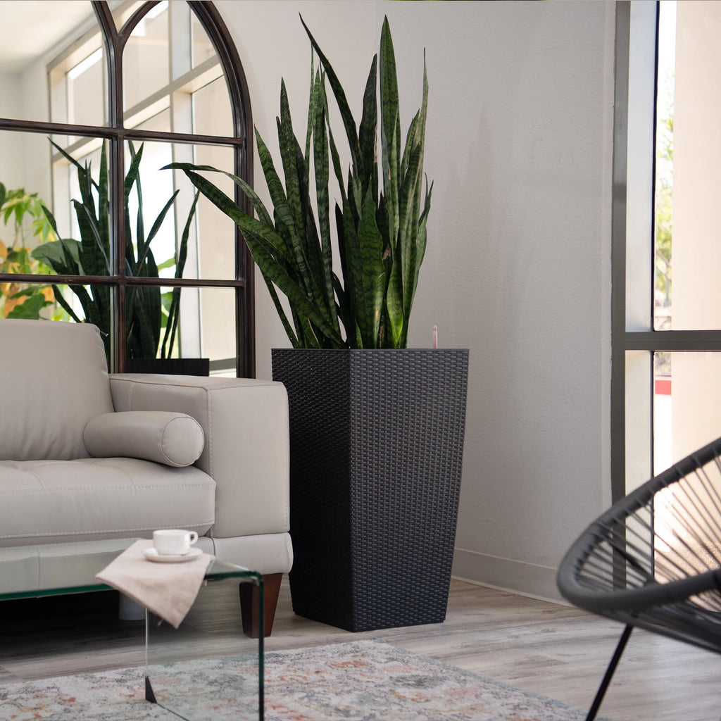 30" Black Rattan Self Watering Square Planter Pot E773