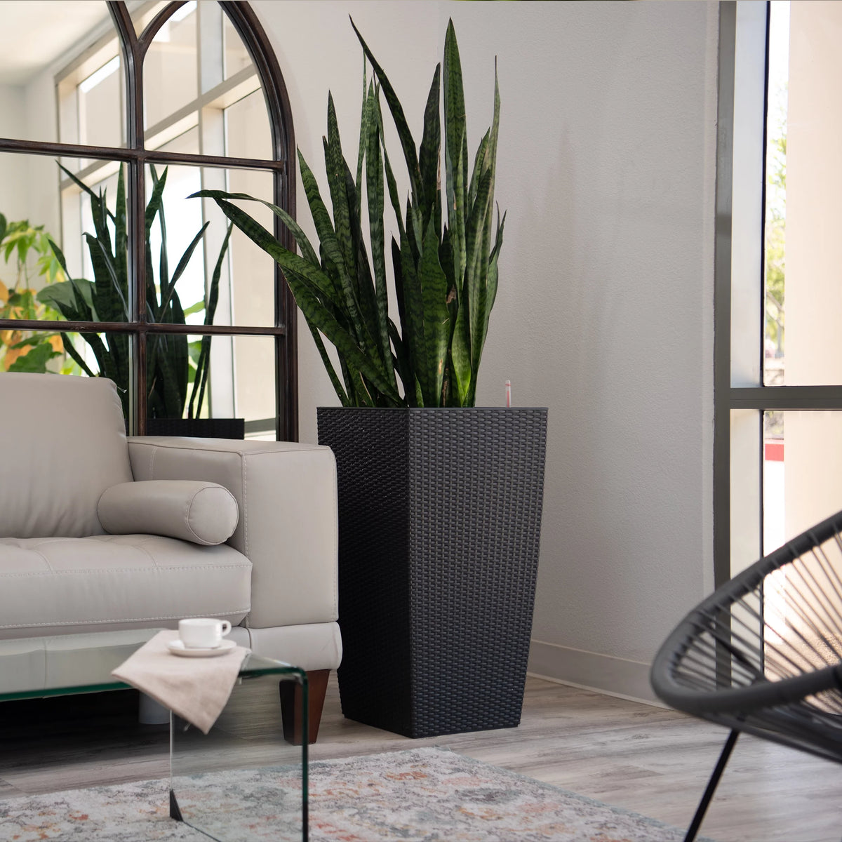 30" Black Rattan Self Watering Square Planter Pot E773