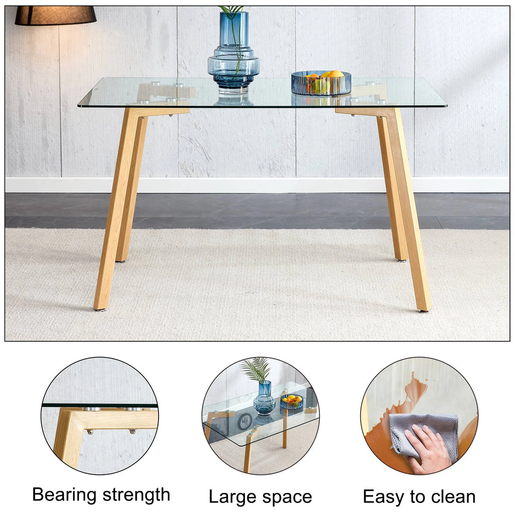 Glass Dining Table Rectangular with Tempered Glass Tabletop and Black Metal Legs T181