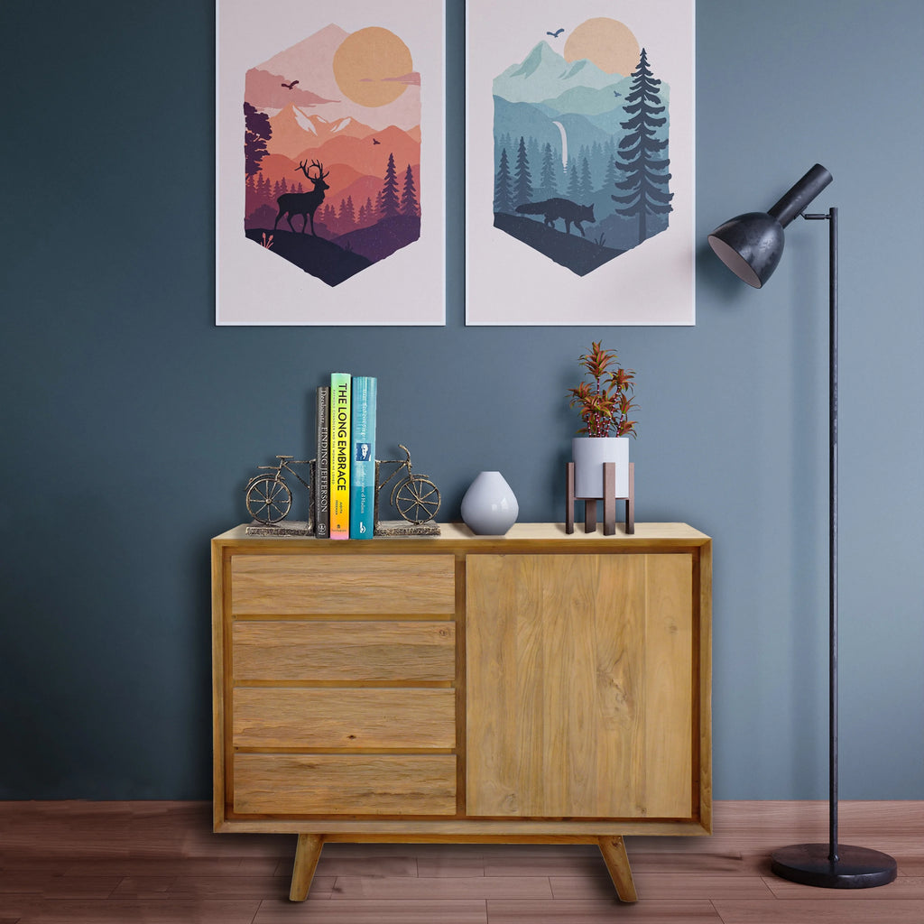 Recycled Teak Wood Chest with 1 Door, 4 Drawers I349