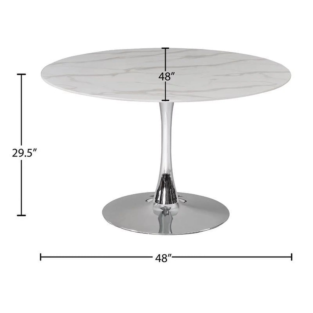 48" Round Faux Marble Top Dining Table with Chrome Base N387015