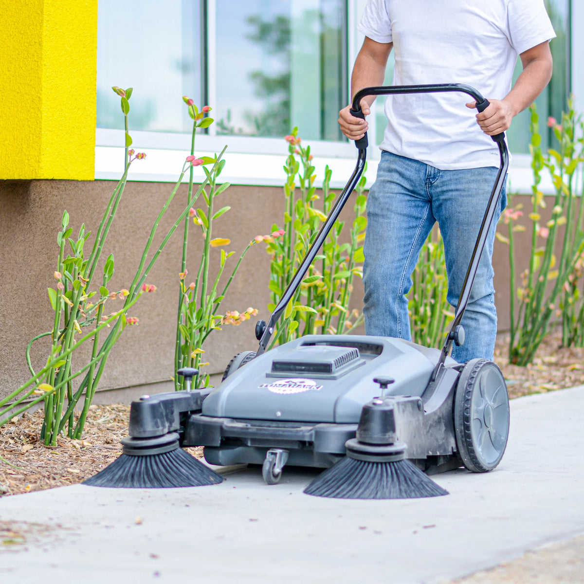 38" Walk Behind Push Sweeper with Triple Power Side Brooms F8277