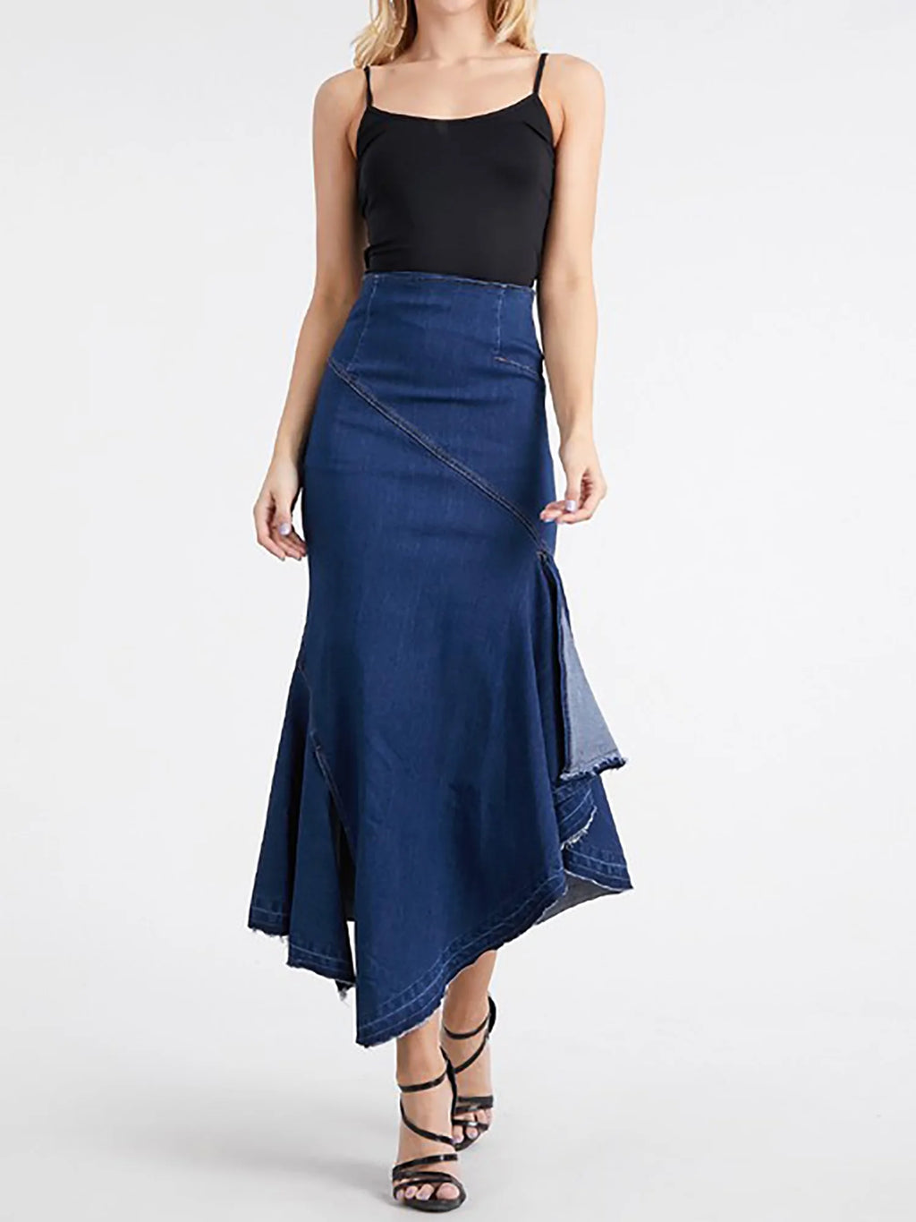 Dark Wash Denim Jean Long Skirt Z226