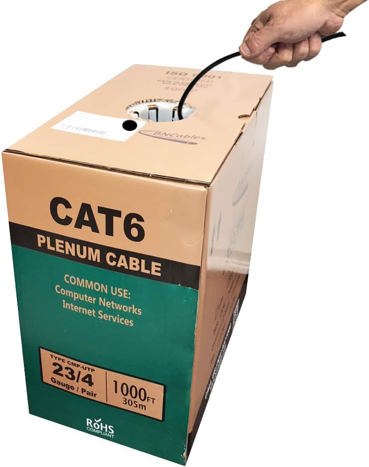 550MHZ CAT6 Plenum Cable 1000ft Blue, 23AWG 4Pair, Solid Network Cable Unshielded Twisted Pair (UTP), Available in Blue, White, Yellow, Gray, Purple, Green & Black (Blue) F4109