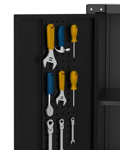 Metal Storage Cabinet with Wheels, Steel Tool Cabinet with Pegboard and 4 Adjustable Shelves N542585
