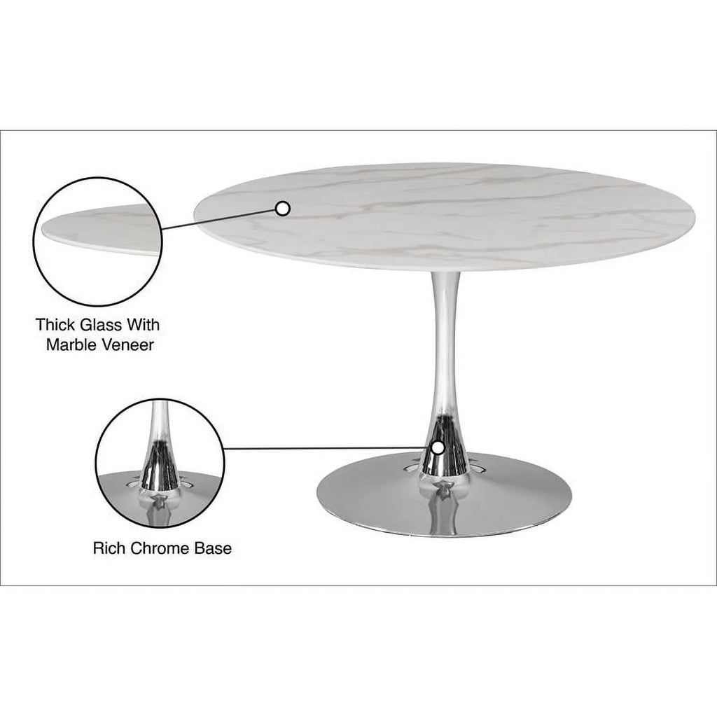 48" Round Faux Marble Top Dining Table with Chrome Base N387015