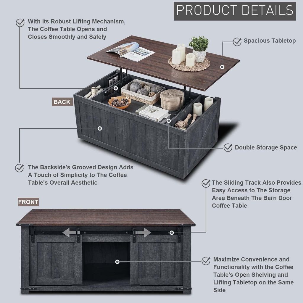 48" Lift Top Coffee Table with Sliding Barn Door V665795