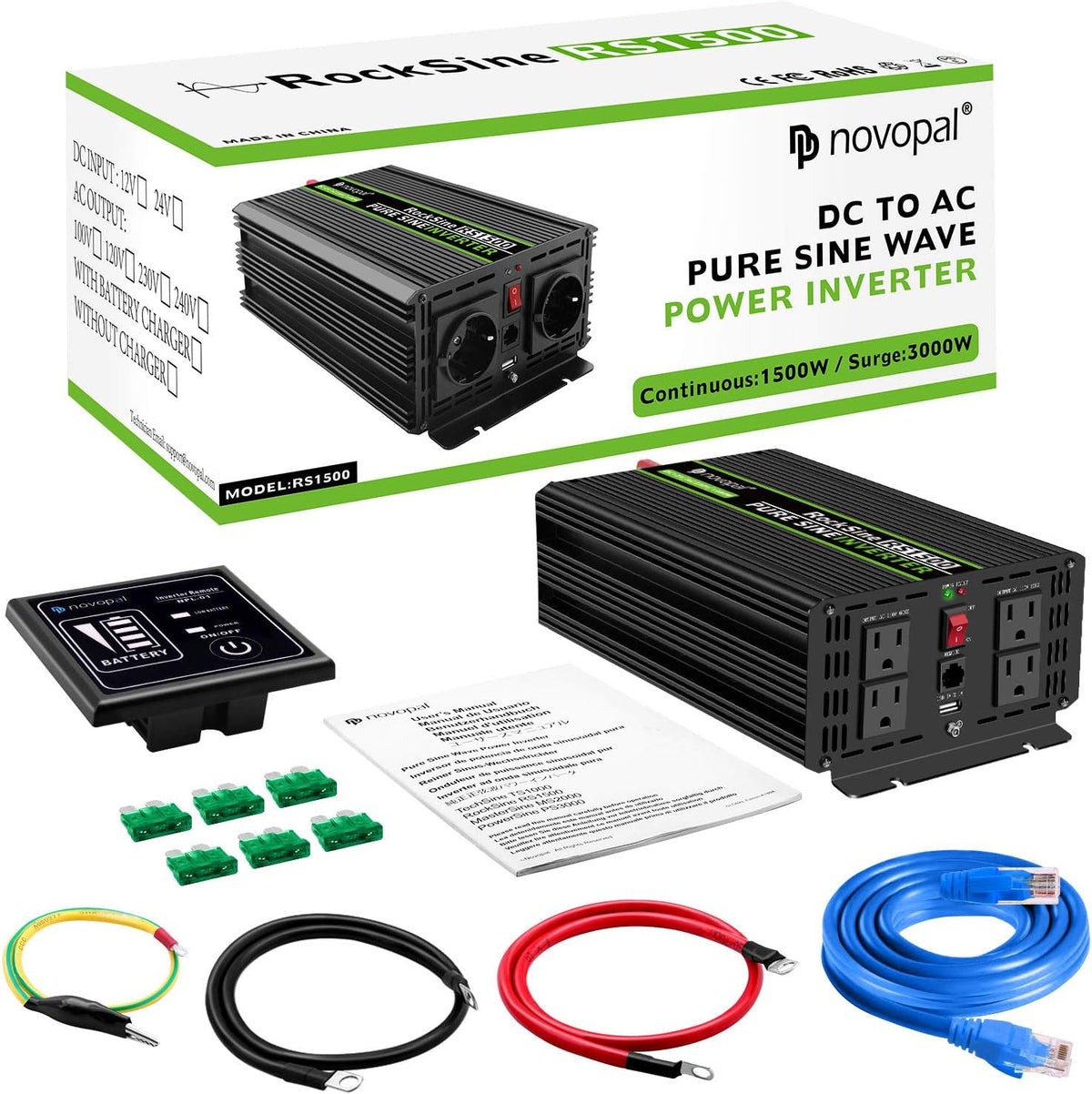 1500 Watt 24V Pure Sine Wave Inverter with 4 AC Outlets N661446