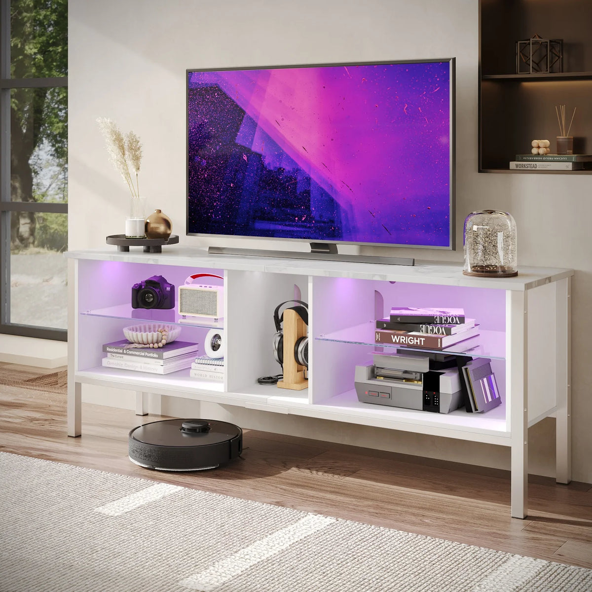 Black Marble TV Stand with Storage Cabinet U573851