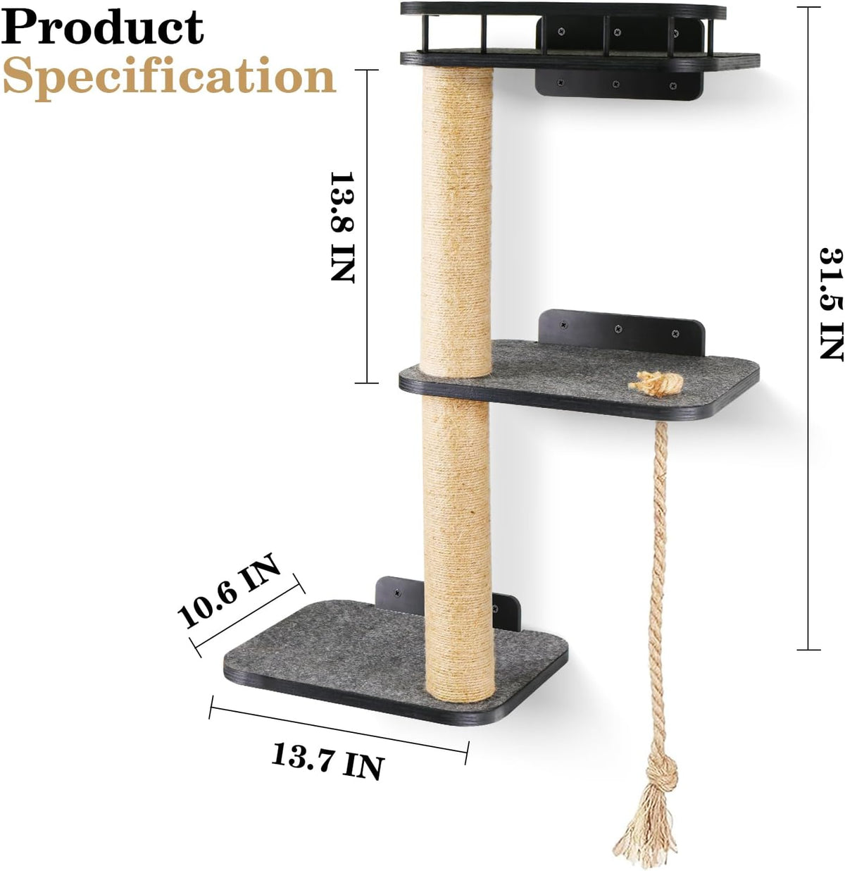 3-Tier Cat Wall Shelves with Scratching Post Z70784