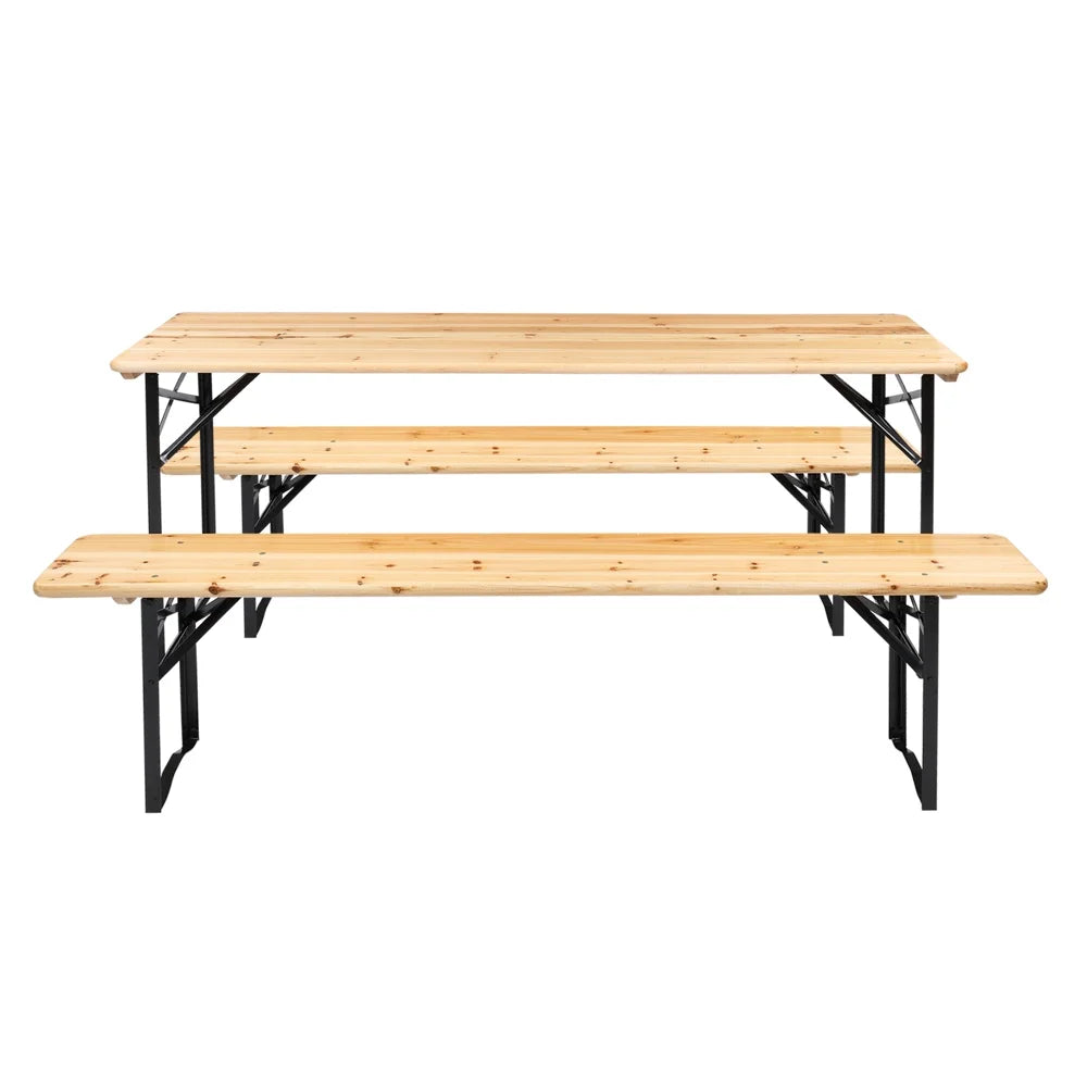 5.8FT Wood Table and Bench Set F505465