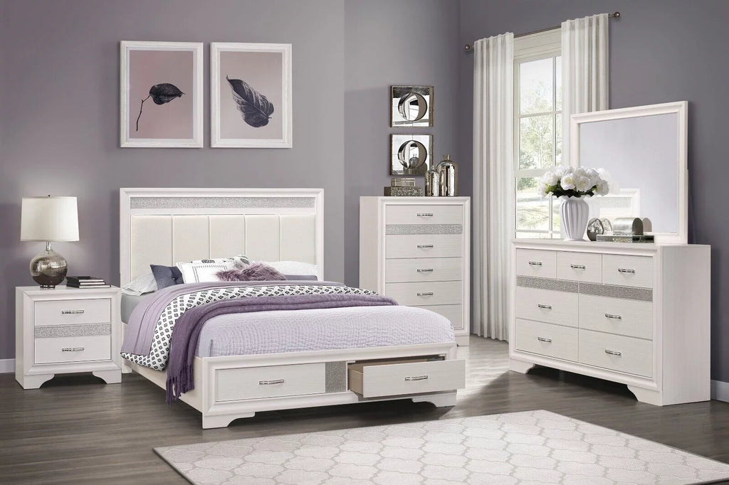 White 5pc Queen Bedroom Set with Dresser Mirror Nightstand Chest S85932
