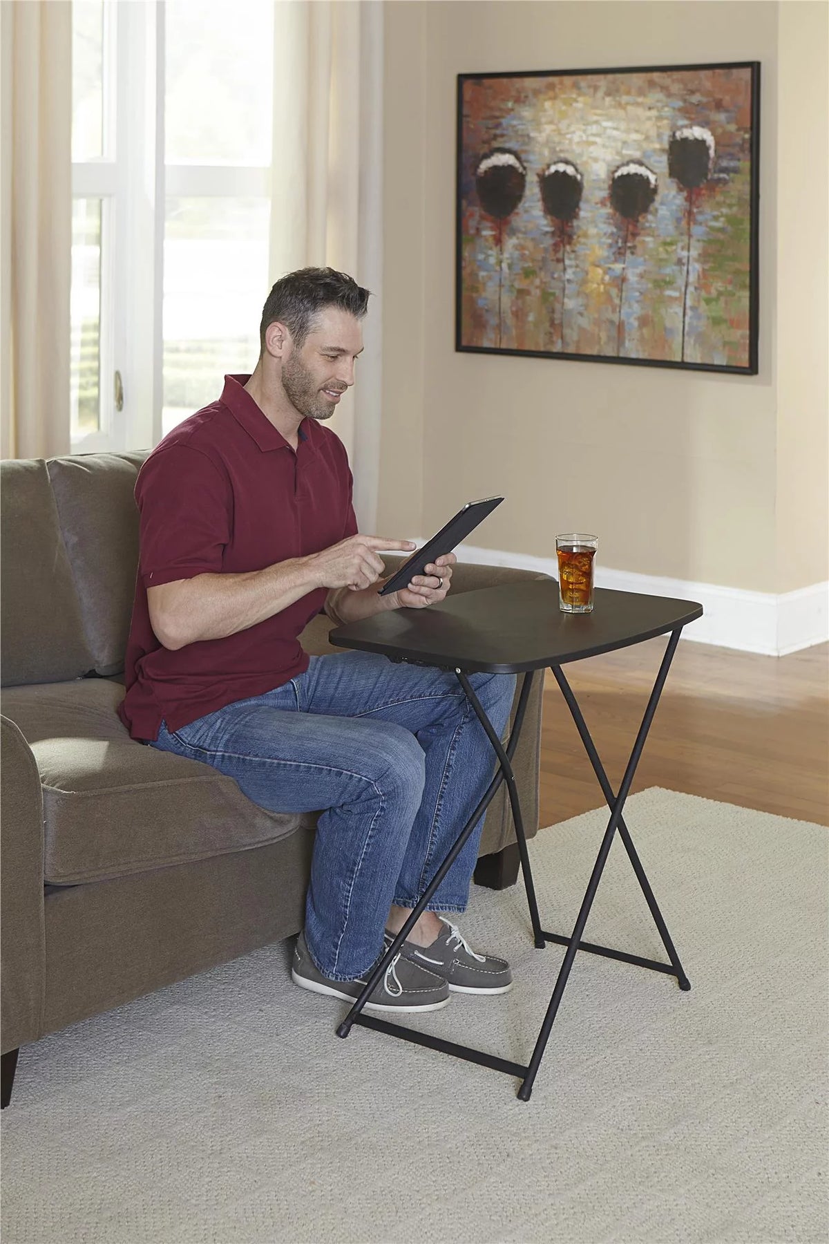 Black Adjustable Height Folding Table, 2 pack V44918