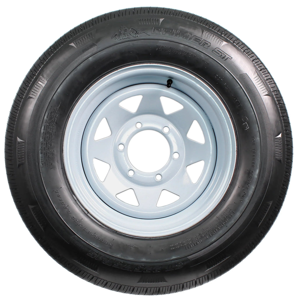 ST225/75R15 15 D 6 Lug White Spoke Trailer Tire On Rim S3791