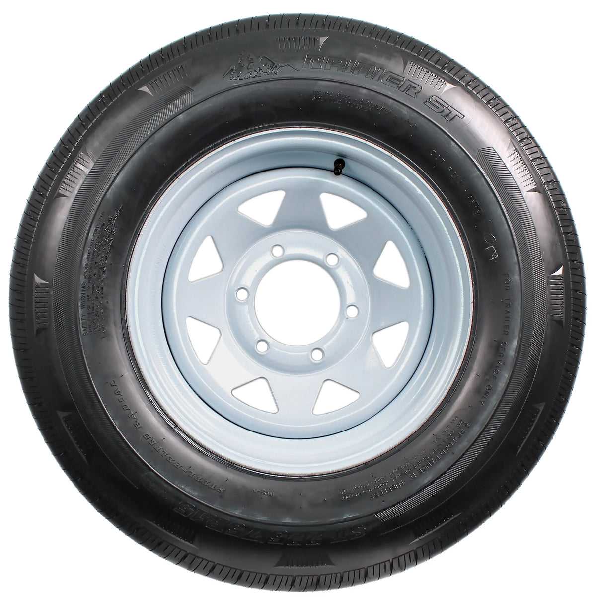ST225/75R15 15 D 6 Lug White Spoke Trailer Tire On Rim S3791
