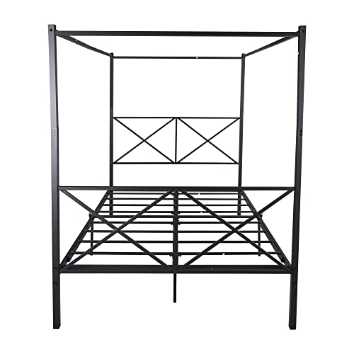 Queen Size Metal Canopy Bed Frame with Headboard and Footboard O54900