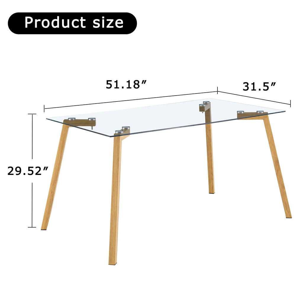 Glass Dining Table Rectangular with Tempered Glass Tabletop and Black Metal Legs T181