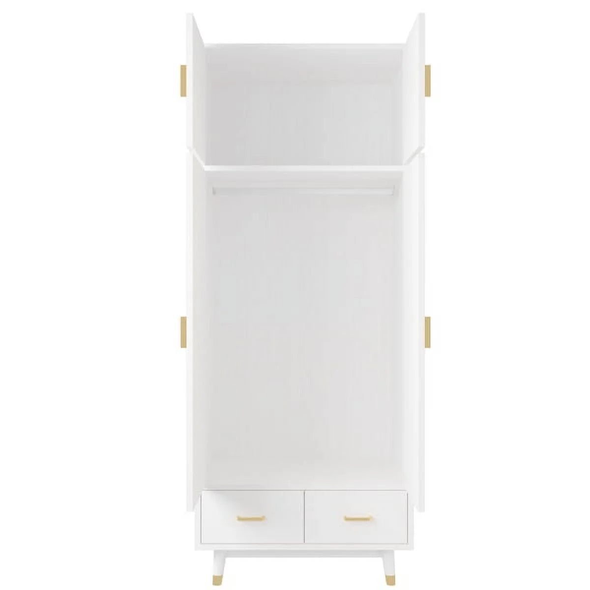 4 Door Wood Wardrobe with Clothing Rod and 2 Drawers, White T293424