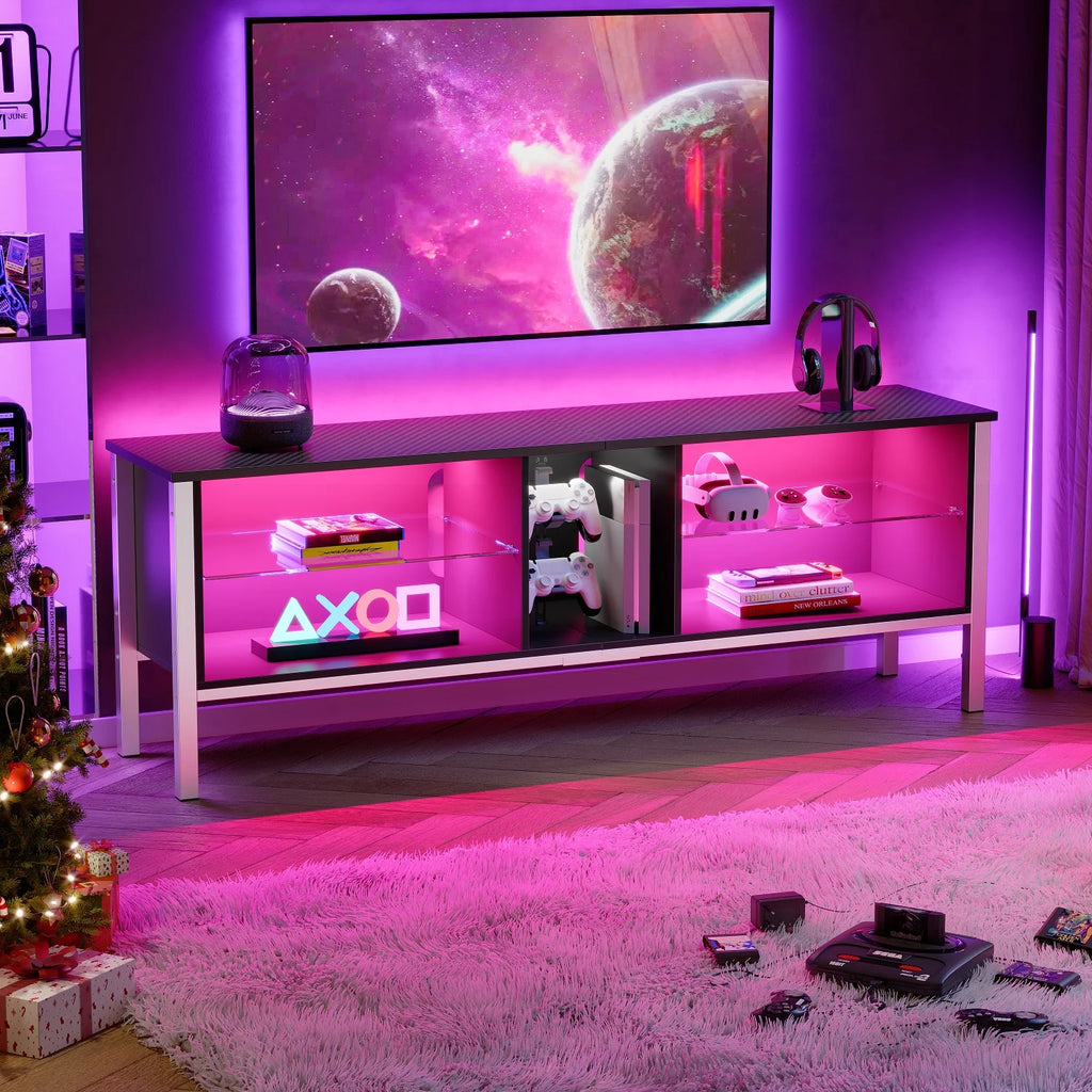 Black Marble TV Stand with Storage Cabinet U573851