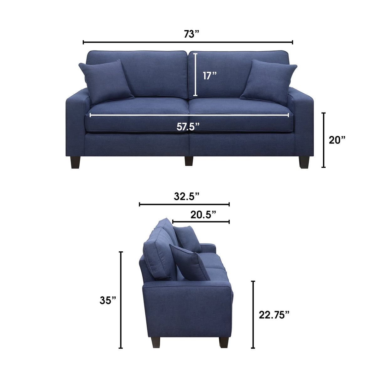 Navy Blue Fabric Sofa F995203