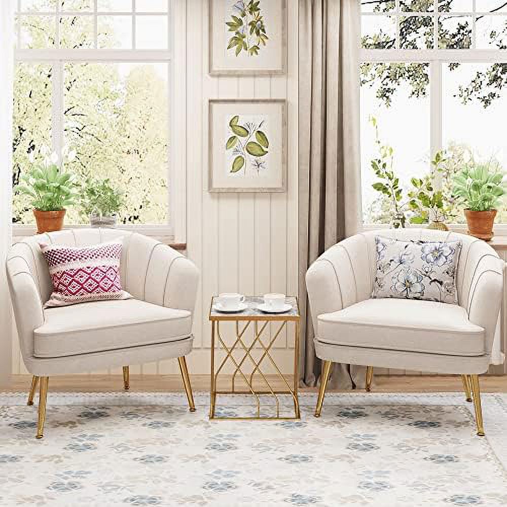 Velvet Accent Chair with Ottoman, Golden Metal Legs M6167