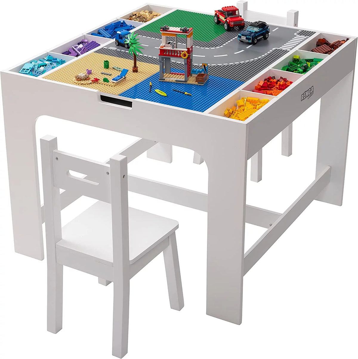 2 in 1 Play Table and 2 Chair Set with Storage White L781368