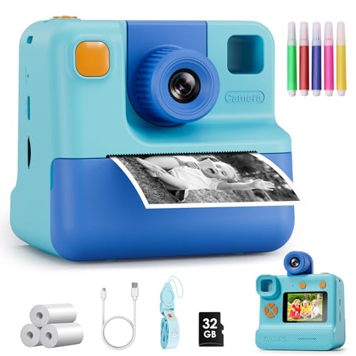 Blue FHD Selfie Digital Video Camera with 3 Rolls Print Paper & 32G Card O7149