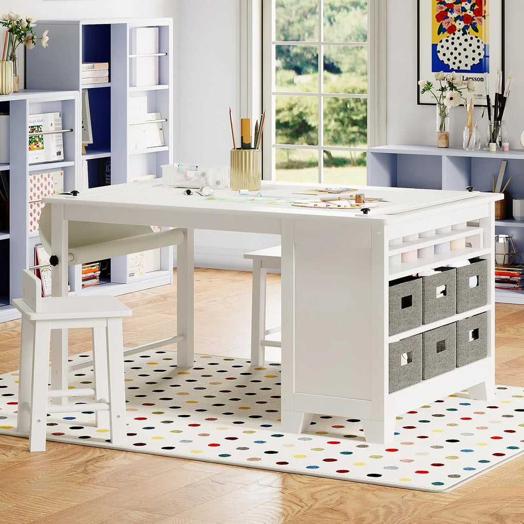 Wooden Kids Art Table and Chair Set with Storage Shelves Q31973
