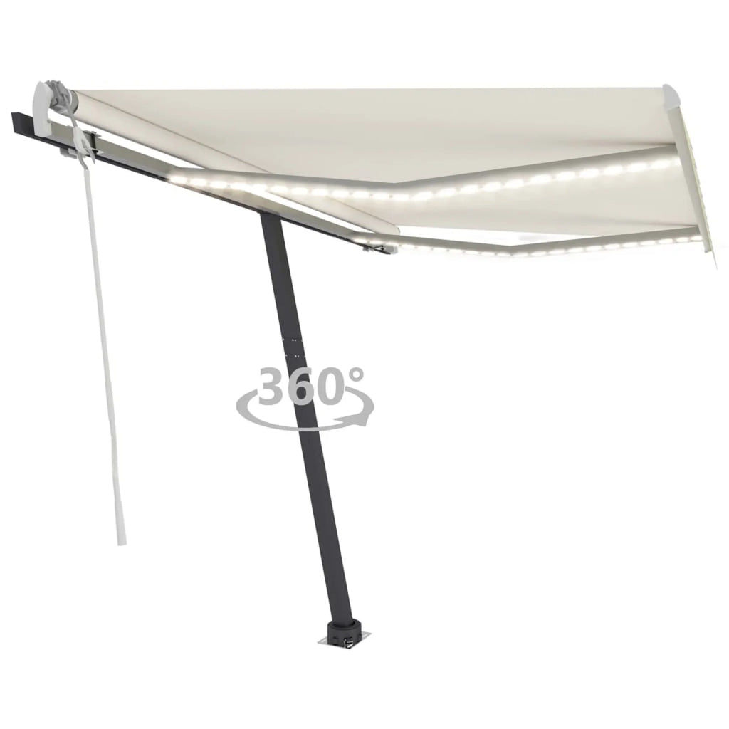 Manual Retractable Awning with LED Outdoor Canopy Sunshade Shelter Cream 118.1 x 98.4 Inches B646
