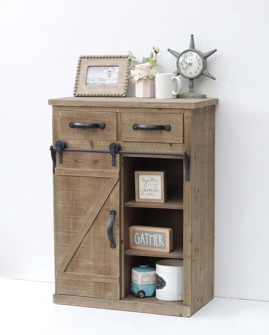 Rustic Barn Door Wood End Table Console Cabinet M761154