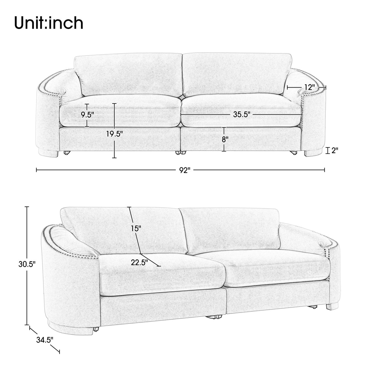 Gray 2 Seat Upholstery Loveseat Sofa Y718863
