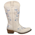 Womens Floral Embroidery Snip Toe Casual Boots Mid Calf Low Heel V893