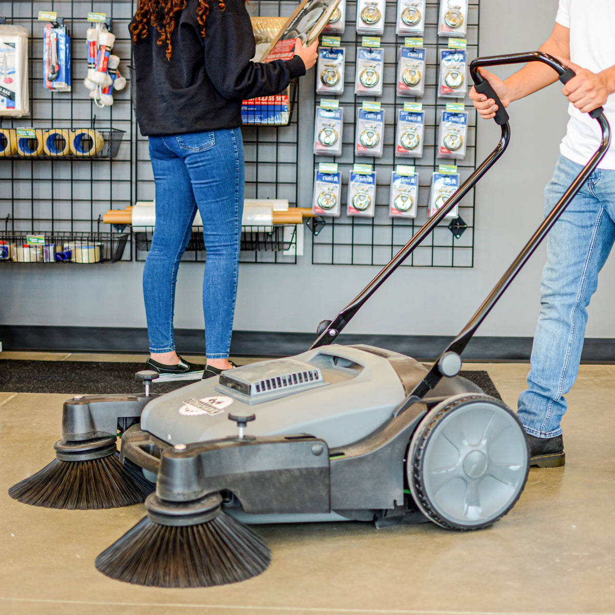 38" Walk Behind Push Sweeper with Triple Power Side Brooms F8277