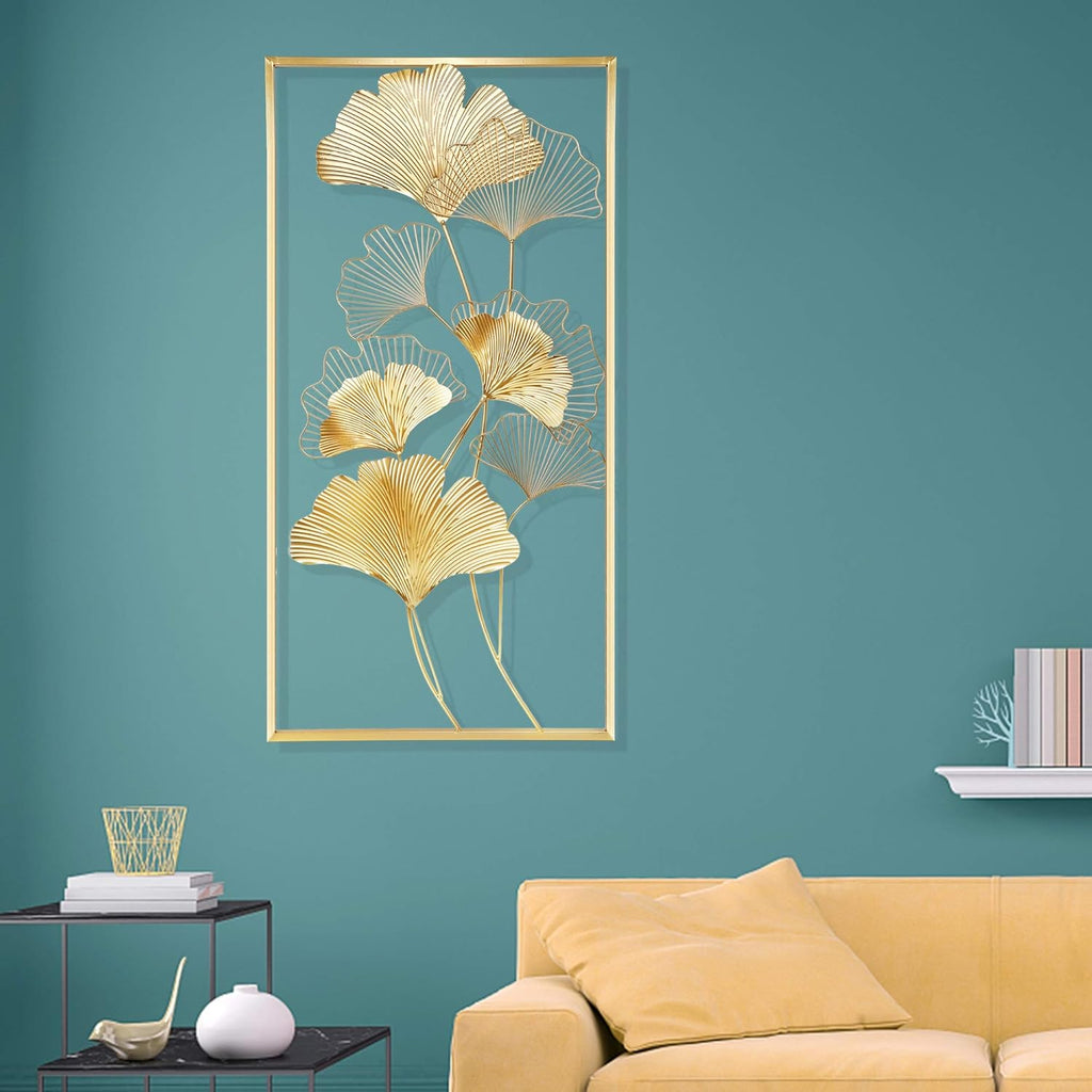 39" X 20" Golden Metal Ginkgo Leaf Wall Hanging Decor B715