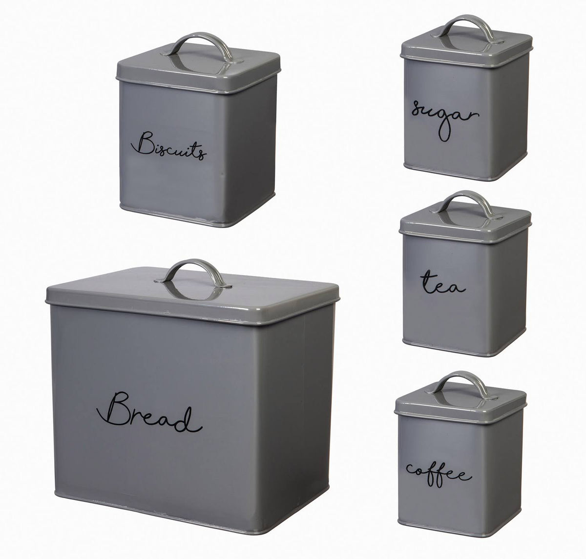 Gray Steel Kitchen Canisters, Set of 5 U338