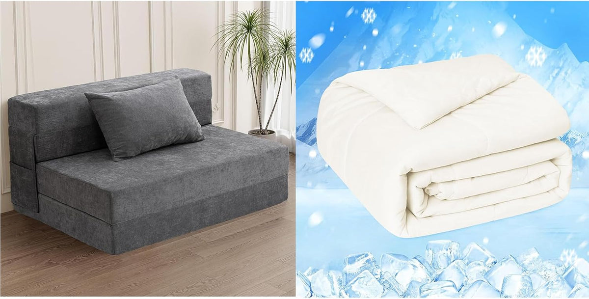 Gray Folding Sofa Bed with Pillow D6468