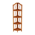 Pecan Brown Wood 4-Shelf Corner Bookcase Y250