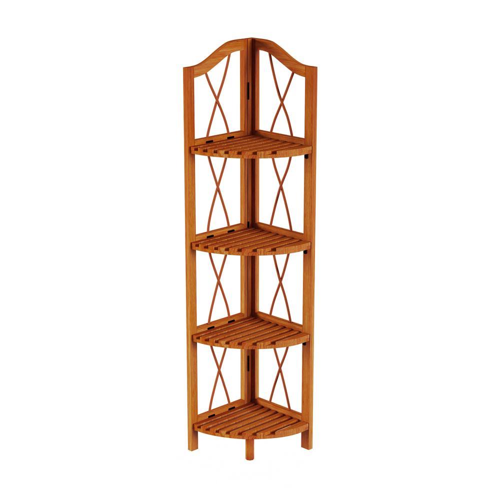 Pecan Brown Wood 4-Shelf Corner Bookcase Y250