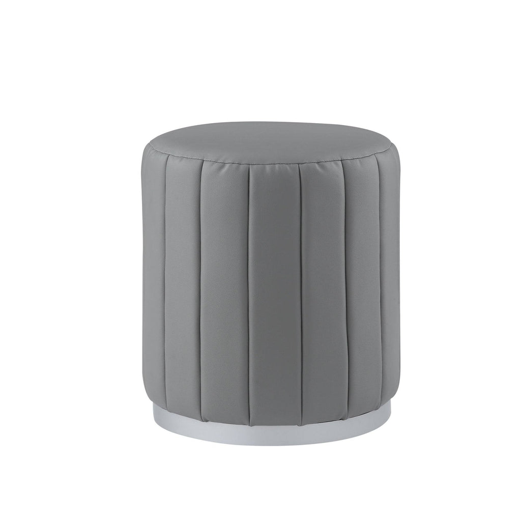 Grey/Silver Leather Round Ottoman G617