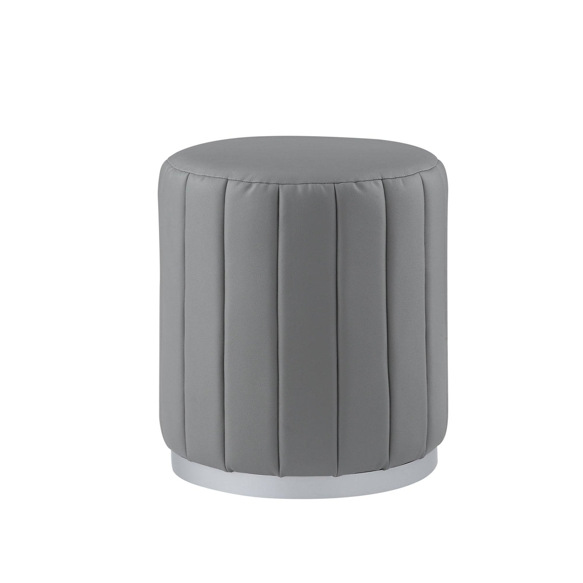 Grey/Silver Leather Round Ottoman G617
