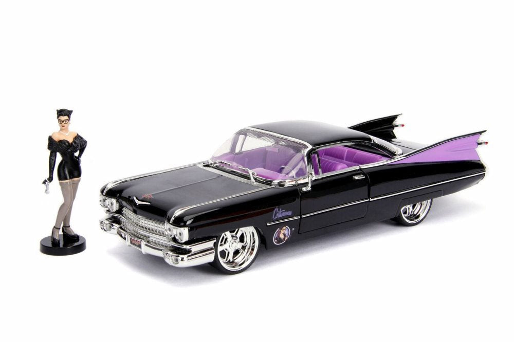 1959 Cadillac Coupe Deville Diecast Model Toy Car with Display Case and Catwoman Figurine E531