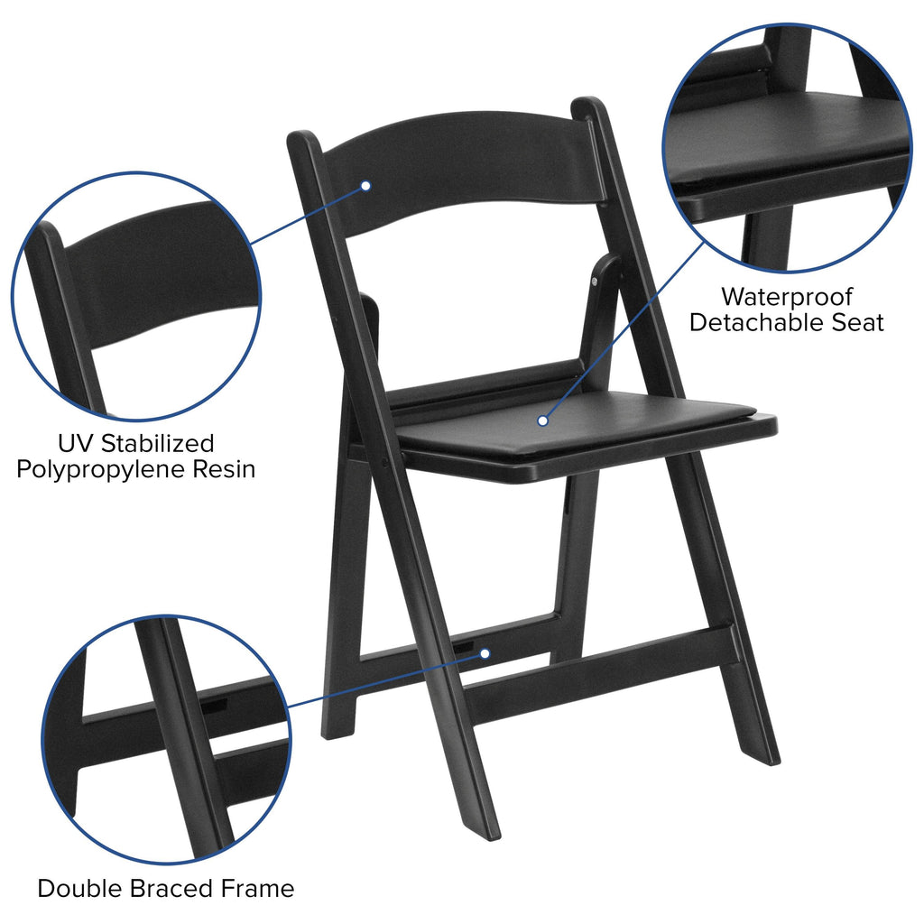 Black Resin Folding Chair with Vinyl Padded Seat Y449