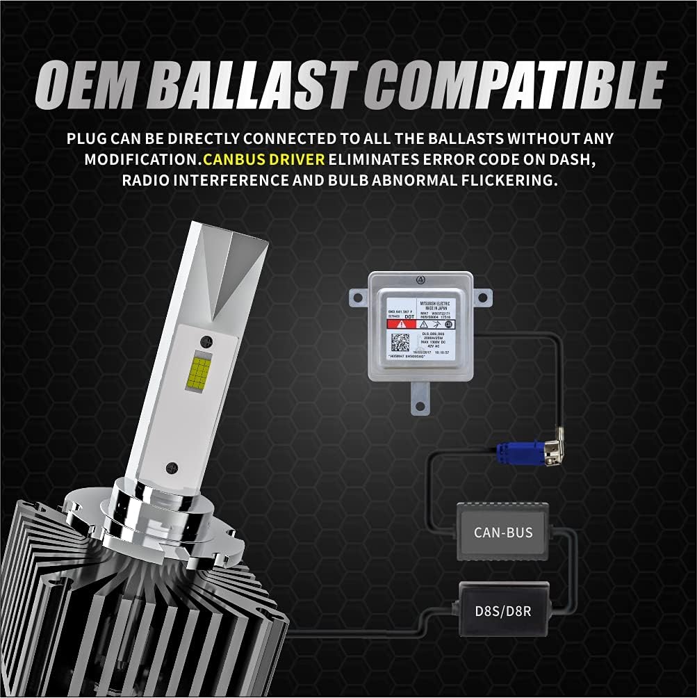 D8S LED Headlight Bulb Conversion Kit, 50W 7600Lms 6000K White, 2 Pack O8789