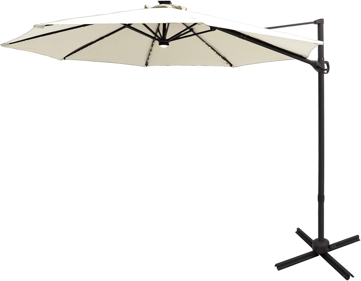 10 ft Cantilever Offset Patio Umbrella with Solar LED Lights R681