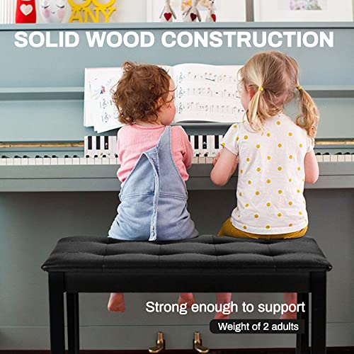 White Wooden Piano Bench with Storage and Padded Cushion F49581