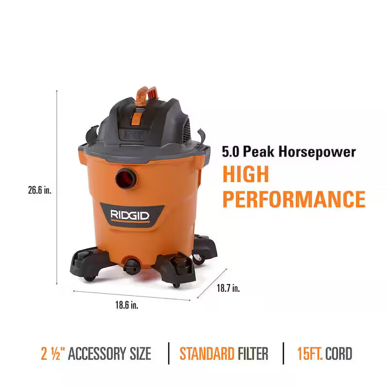 12 Gallon 5.0 Peak HP Wet/Dry Shop Vacuum with Hose and Accessories F628321