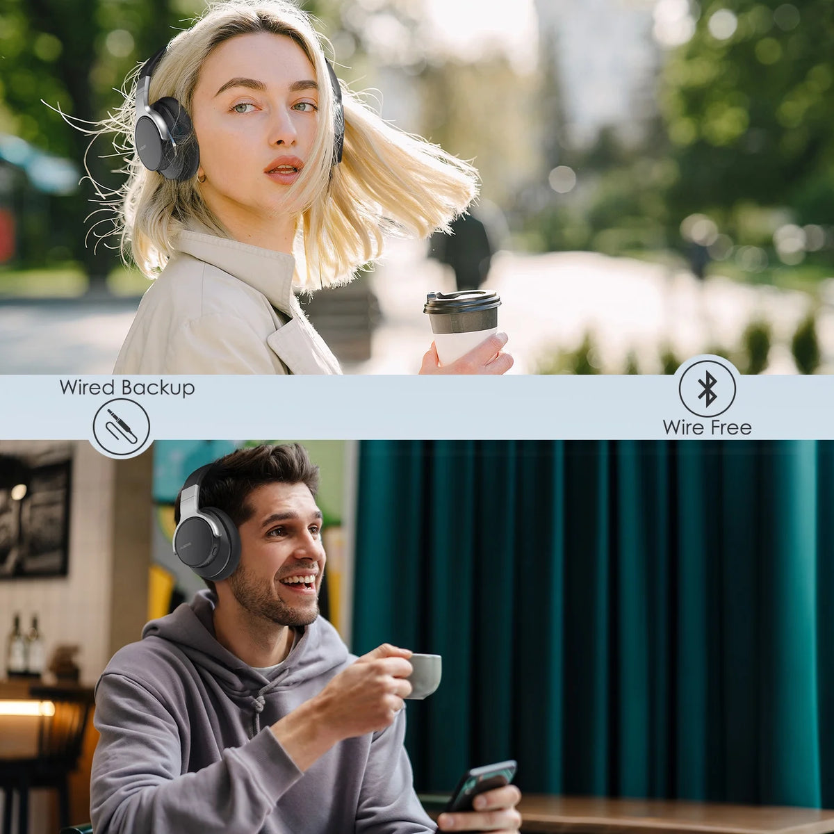 Black Active Noise Cancelling Wireless Over Ear Headphones with Mic N57853