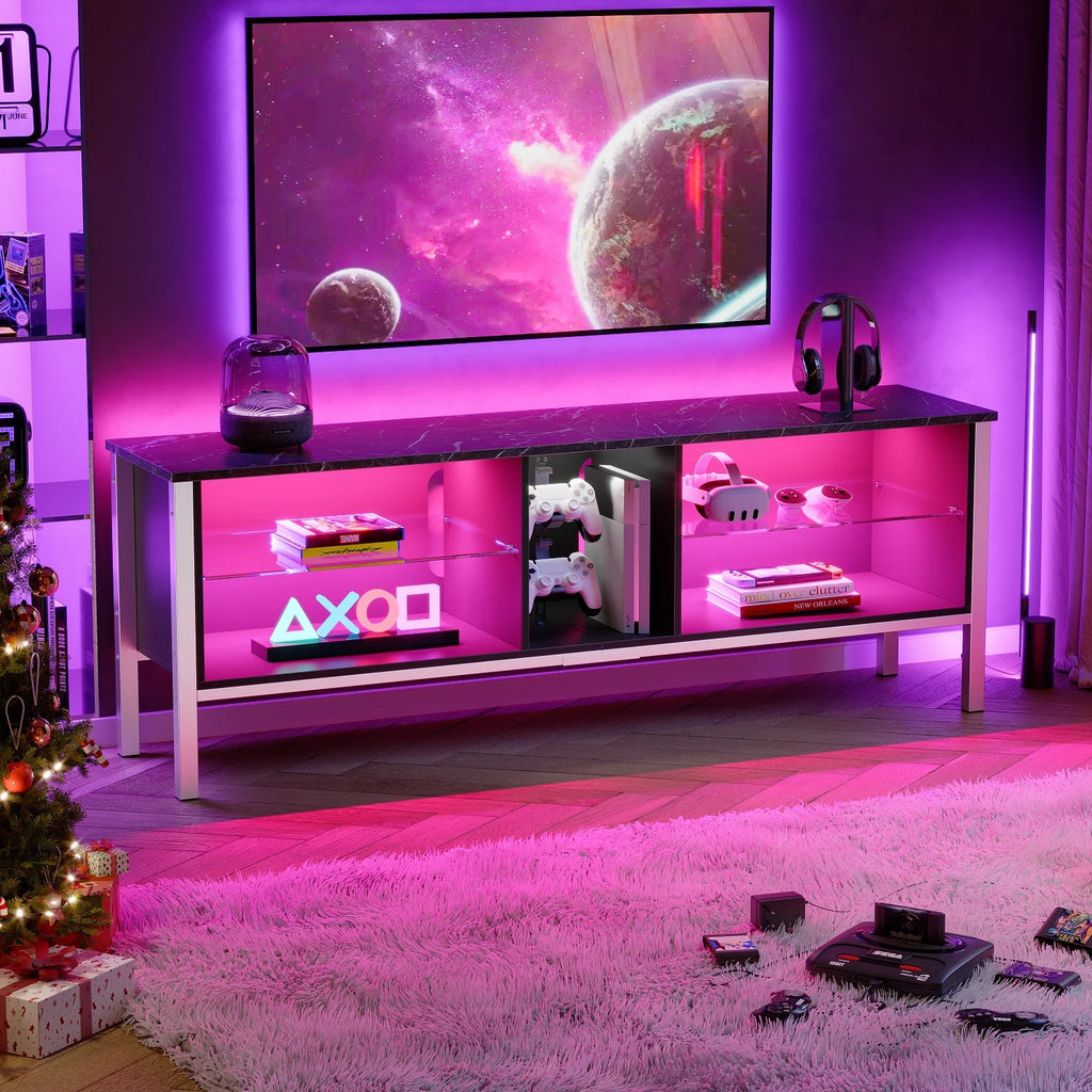 Black Marble TV Stand with Storage Cabinet U573851